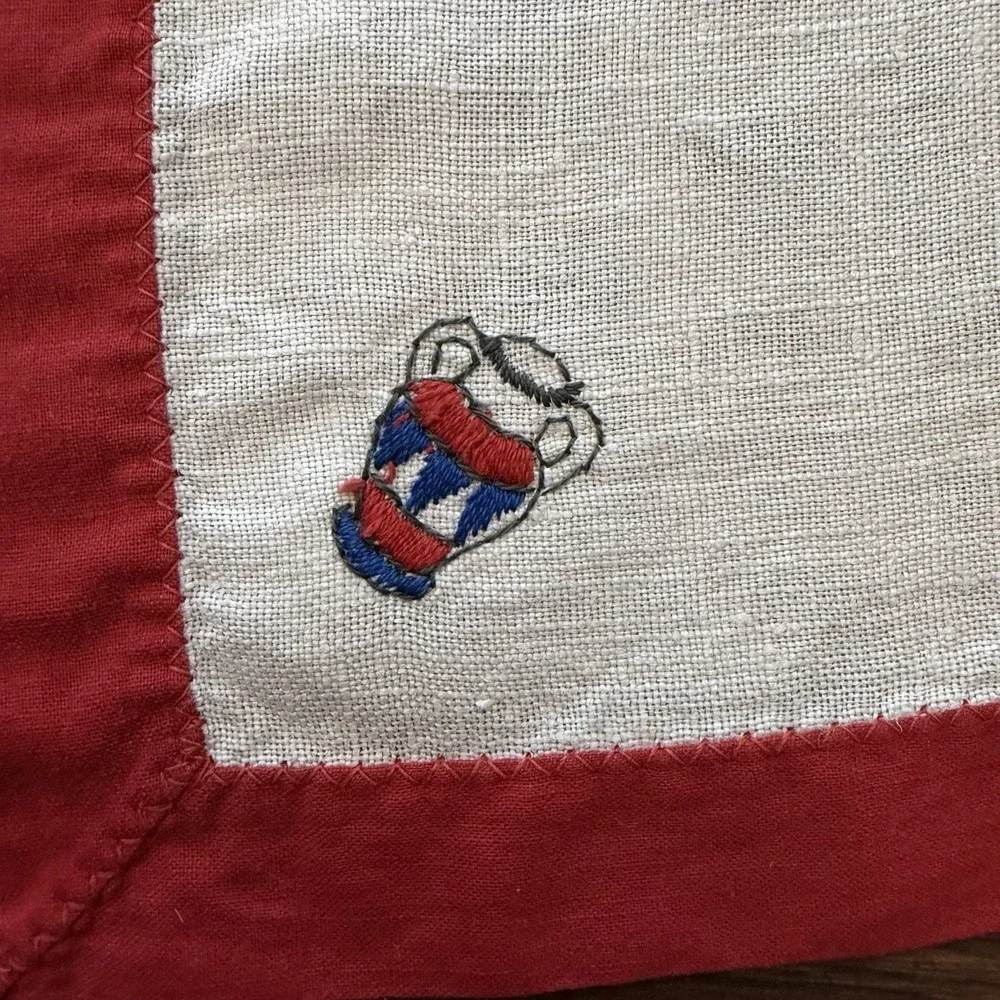 Vintage Mexicana Embroidered Linen Topper Napkin Set Guests Cactus Decor
